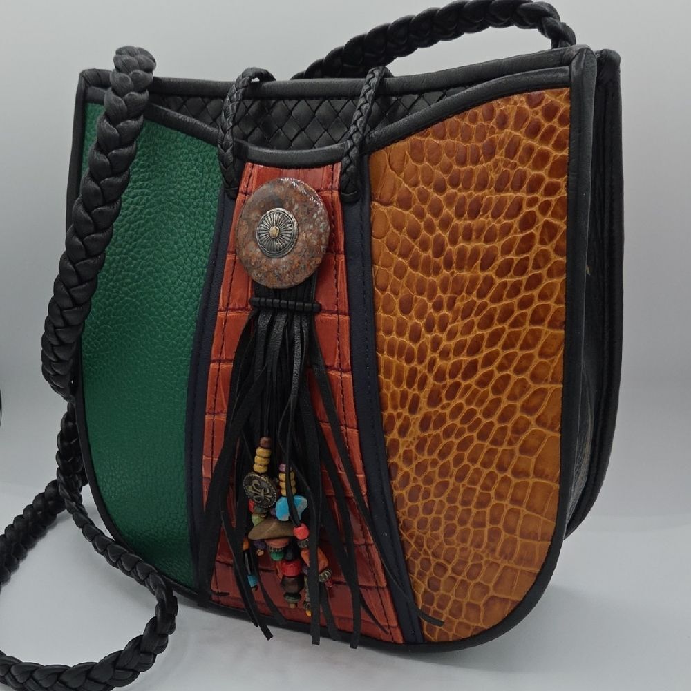 Teri Jo Stylish Whidbey Island Multicolor Embossed Leather Braided Crossbody Bag